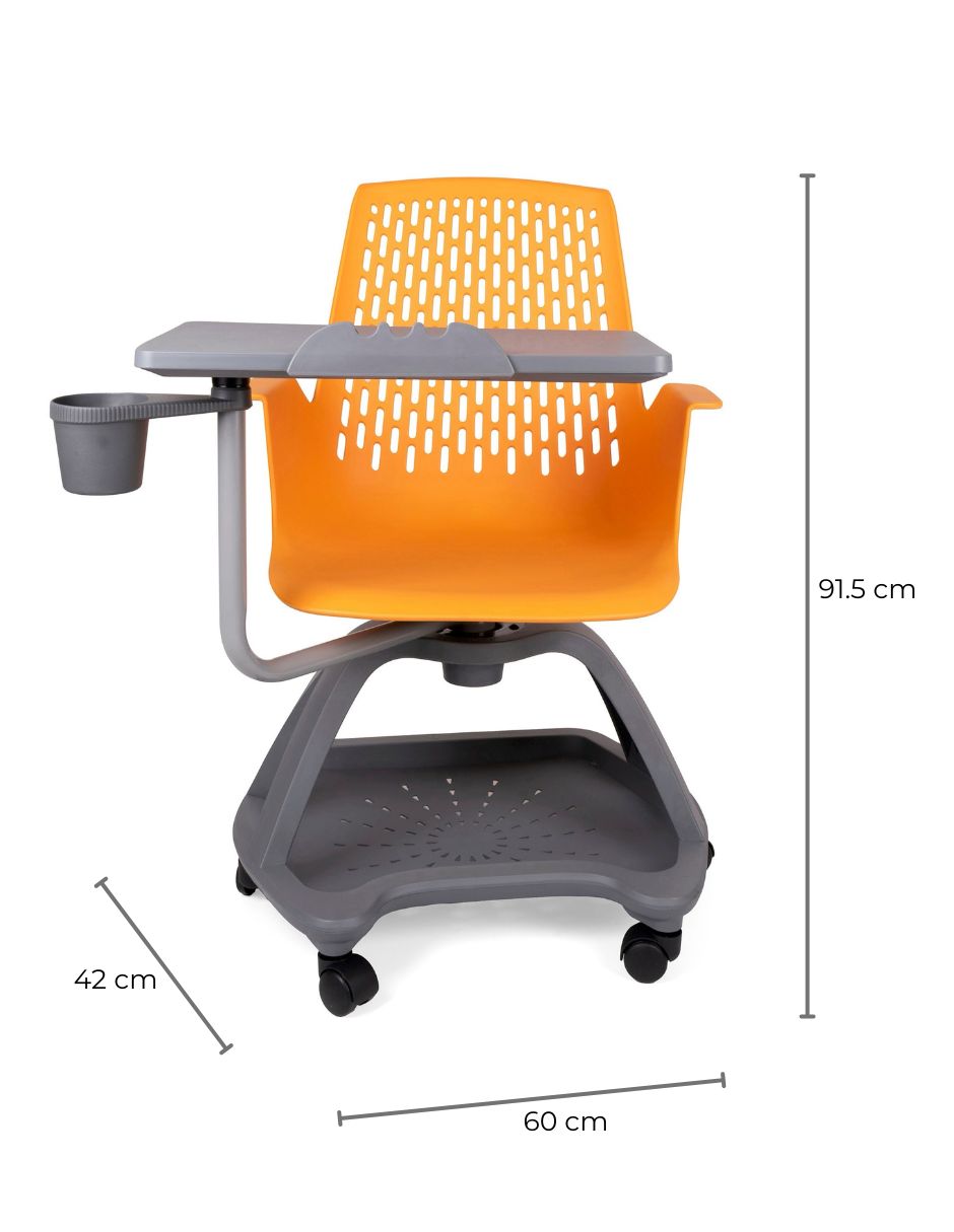 Offiho Silla Escolar tipo Pupitre con Paleta Giratoria, Ruedas y Portavaso, Modelo Blow OHP2100