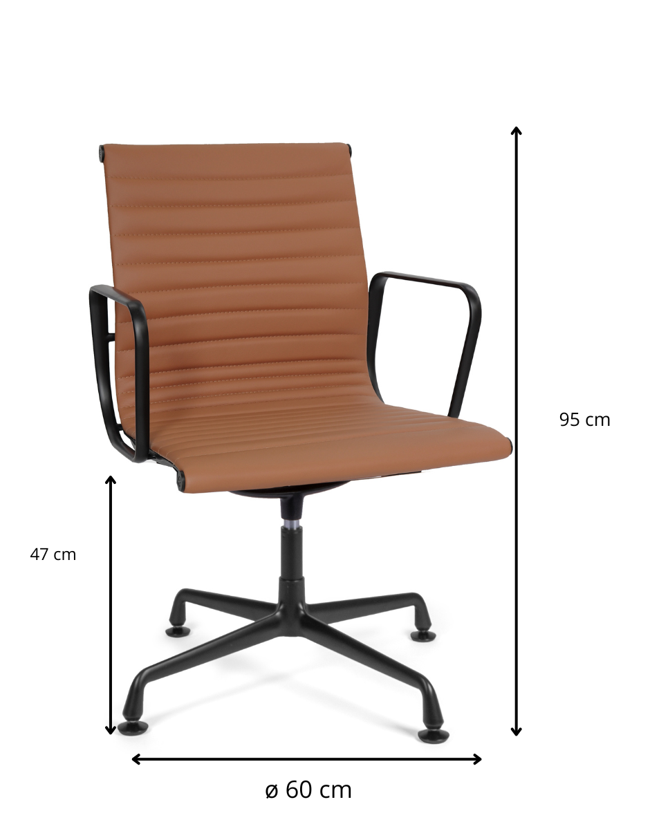 Offiho Black Silla de Oficina /Sillón Visitante Tapizado en Piel Genuina Italiana, Ergonómico, Giratorio, Modelo OHV209-GOETZ