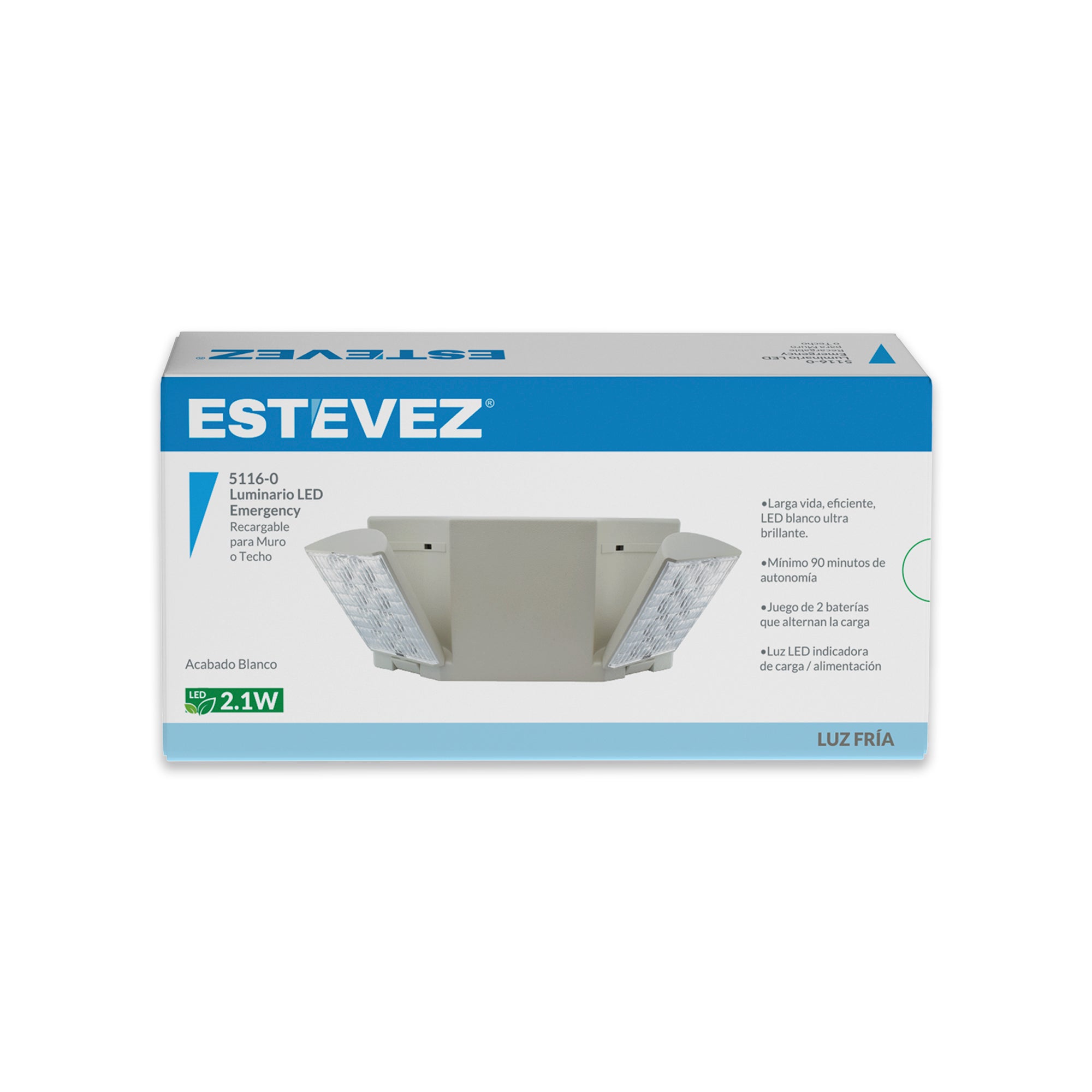 Estevez Lámpara LED de 2W, Luces de Emergencia, Batería de Larga Vida, Sobreponer Pared, Modelo 5116-0