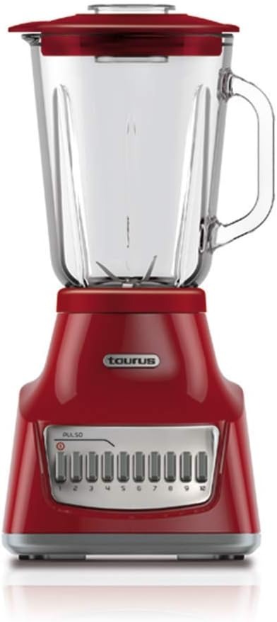 Taurus Licuadora con Vaso de Vidrio 1.5L 750W con 10 Velocidades, Modelo Potenza Rouge