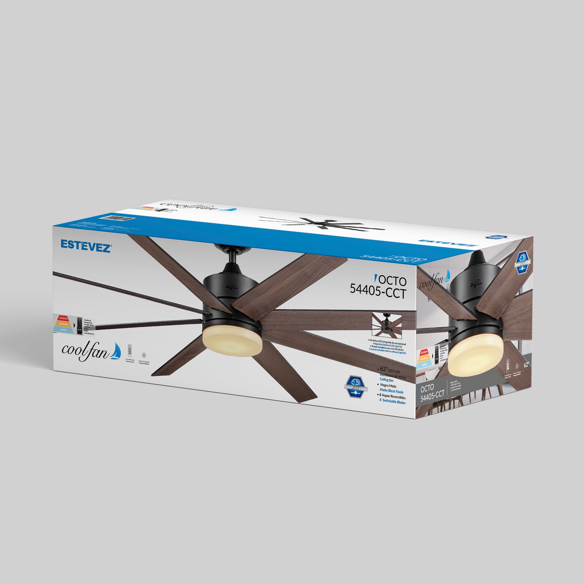 Coolfan Ventilador de Techo Luz LED 62", Modelo Octo CCT