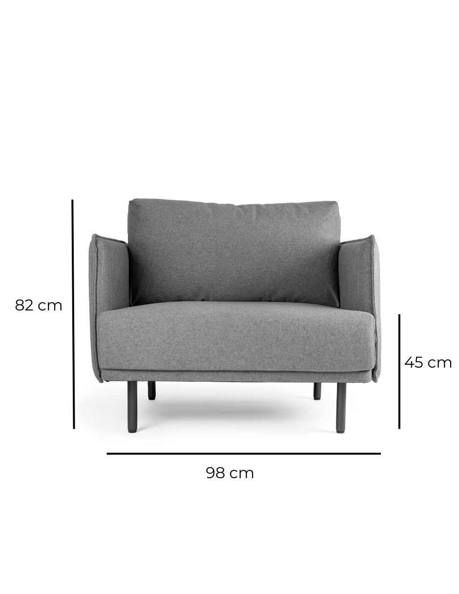 Offiho Black Sillón / Sofá de Una Plaza Tapizado con Patas de Acero, Modelo ОНМ31001-FABRIZIA