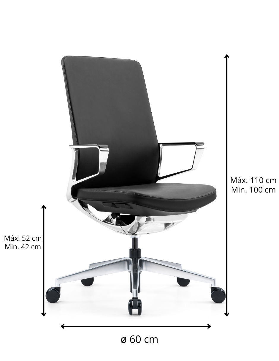 Offiho Black Silla de Oficina /Sillón Ejecutivo Tapizado en Piel Genuina Italiana, Ergonómico con Altura Ajustable, Modelo OHE75-VANTO