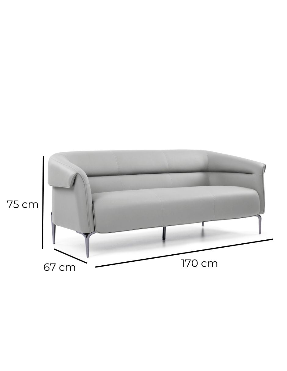 Offiho Black Sillón / Sofá de 3 Plazas Tipo Piel Gris con Patas de Acero, Modelo Amelia ОНМ41003