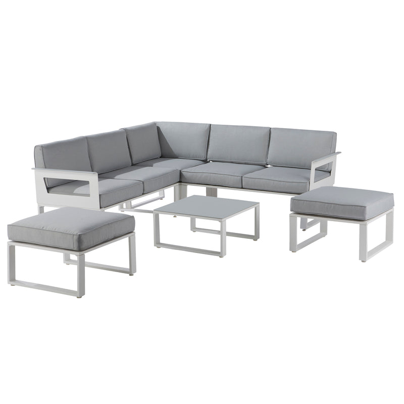 Naterial Set de Sala Muebles de Jardín: Sofá Esquinero + 2 Taburetes + Mesa de Aluminio para Exterior, Modelo Odyssea