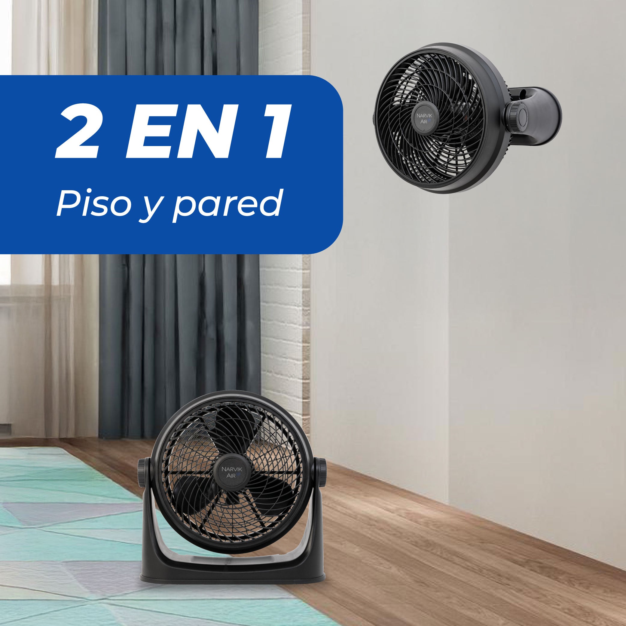 Narvik Ventilador de 12" 2 en 1: Piso y Pared 88W Silencioso con Aspas Plásticas, Modelo NA2012
