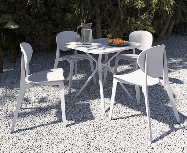 Offiho Set de  Mesa de Comedor con 4 Sillas de Polipropileno con Protección UV para Exterior, Modelo Tonnati OHM-16 + Kipali OHV-18