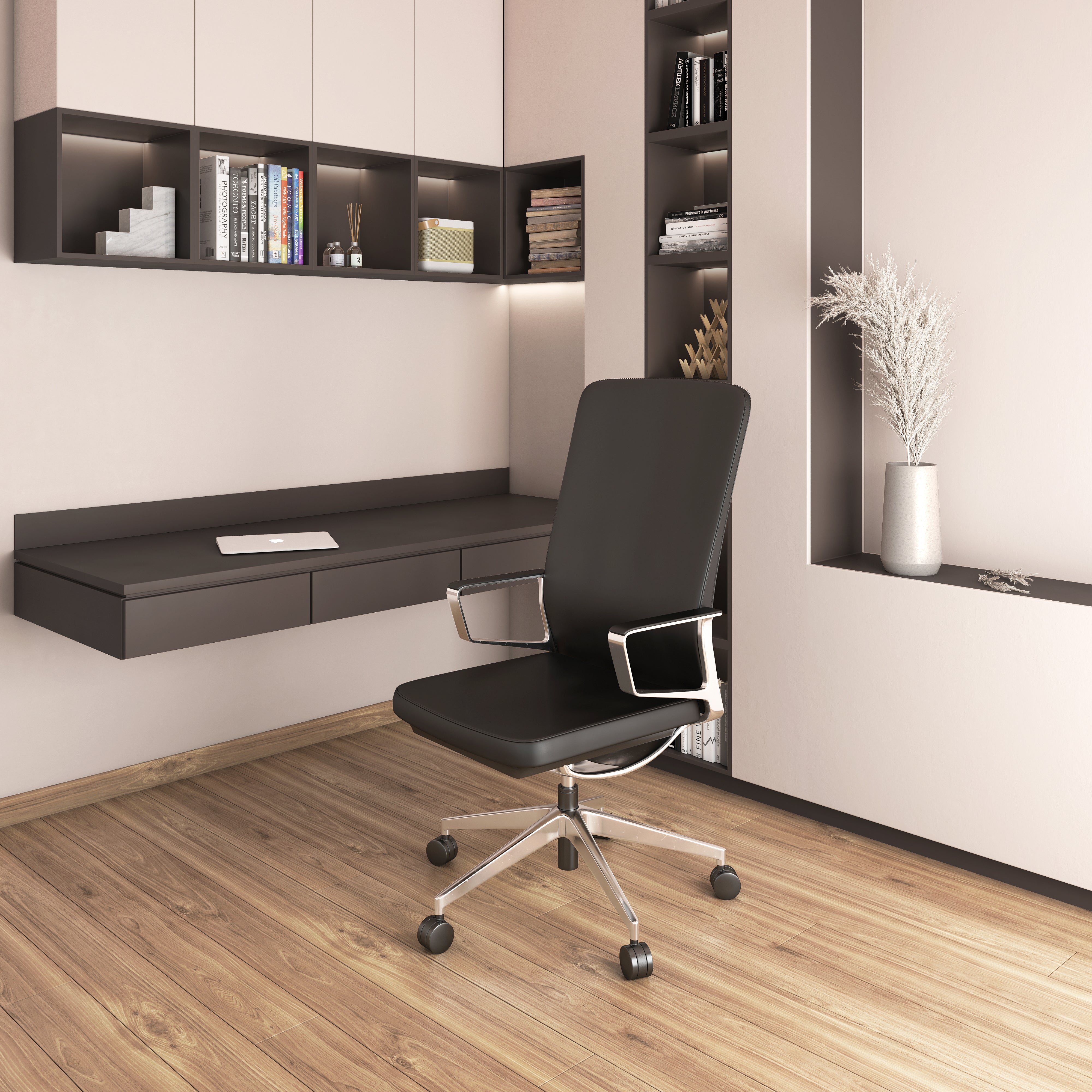 Offiho Black Silla de Oficina /Sillón Ejecutivo Tapizado en Piel Genuina Italiana, Ergonómico con Altura Ajustable, Modelo OHE75-VANTO