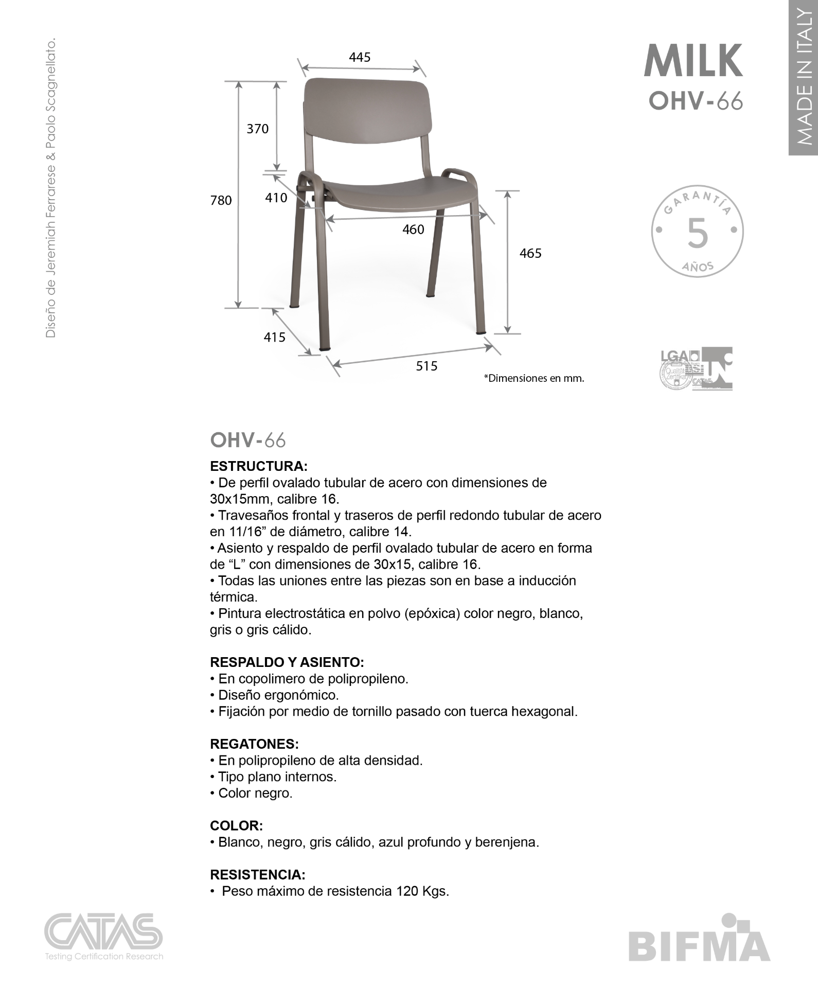 Offiho Silla Moderna para Visita con Estructura de Acero, Model Milk OHV-66