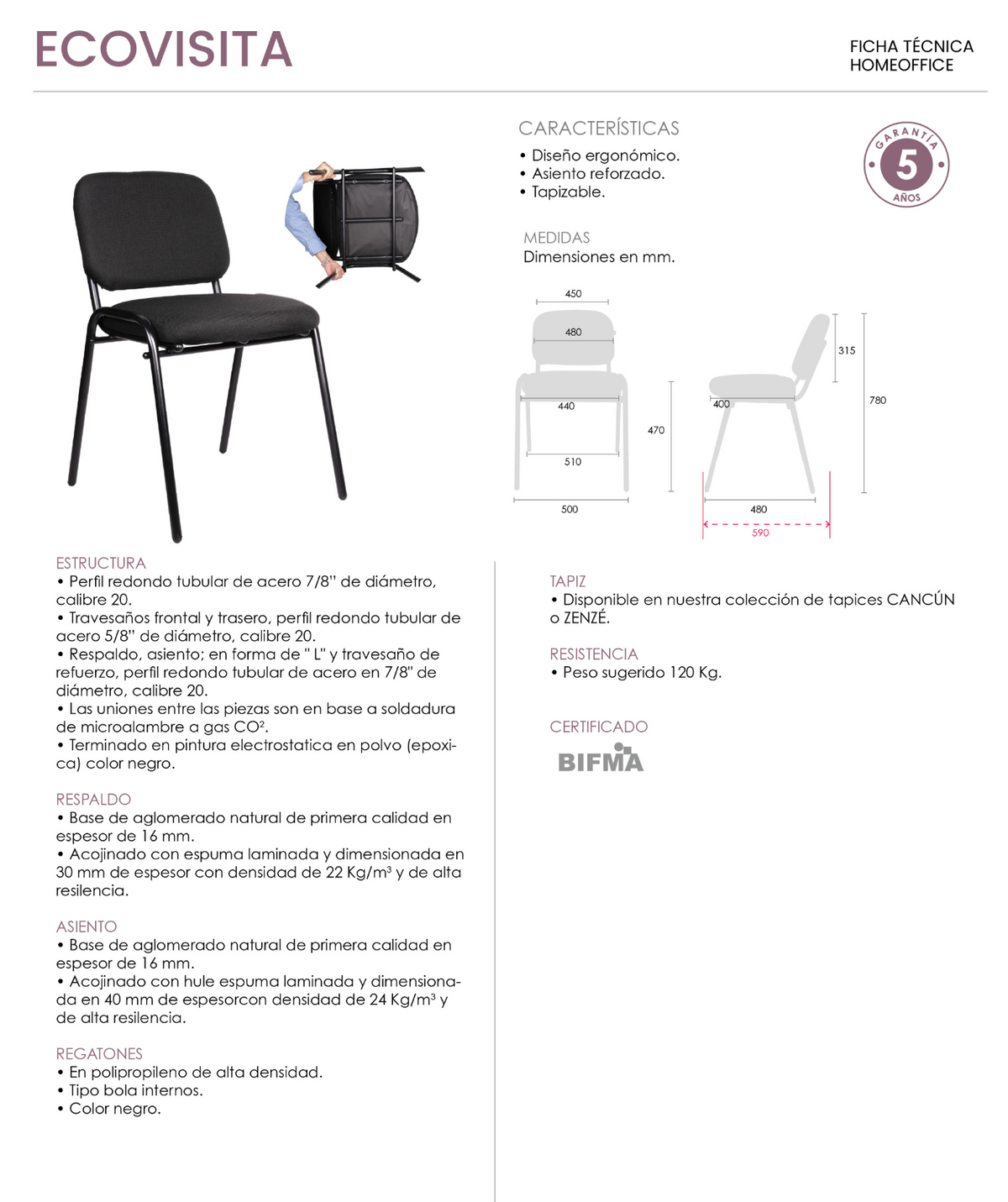 Offiho Set de 4 Sillas de Oficina para Visita Tapiz Personalizable con Estructura de Acero, Modelo ECOVISITA