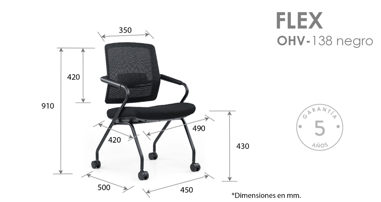 Offiho Set de 2 Silla para Visitas Ergónomica con Ruedas Plegable Anidable, Modelo OHV-138