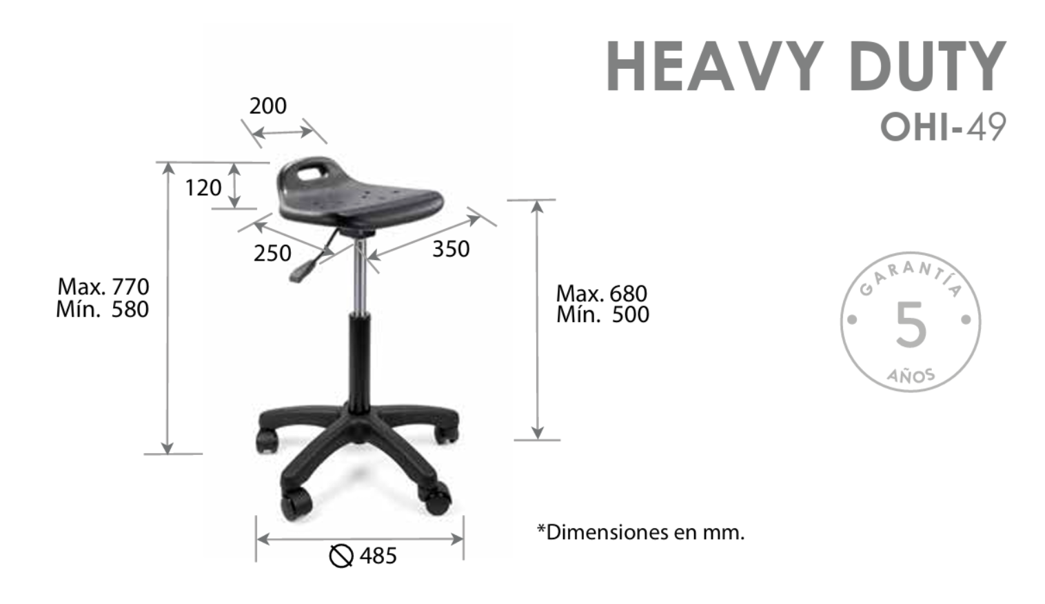 Offiho Banco Industrial Ergonómico con Altura Ajustable Resistente, Modelo OHI-49