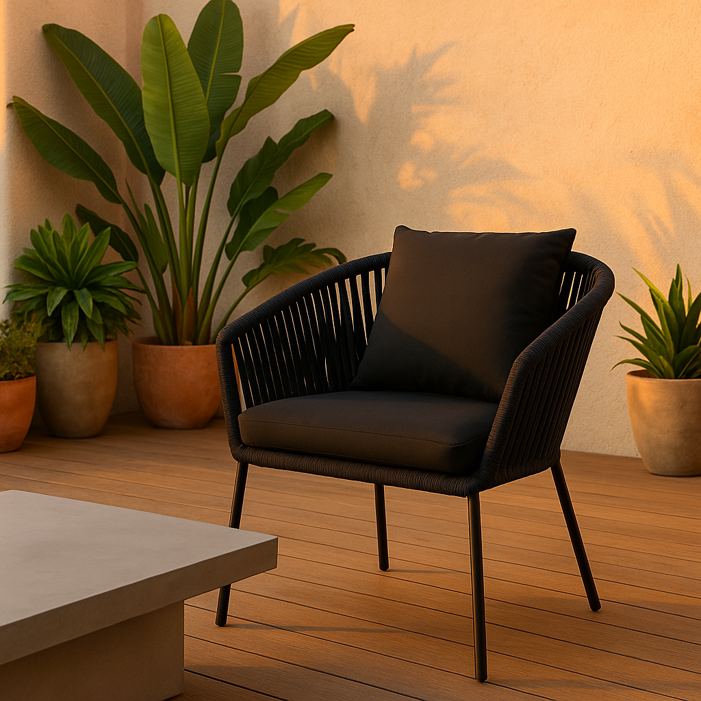 Silla de Jardín para Exterior Tejida con Cojín Incluido, Modelo Tulum