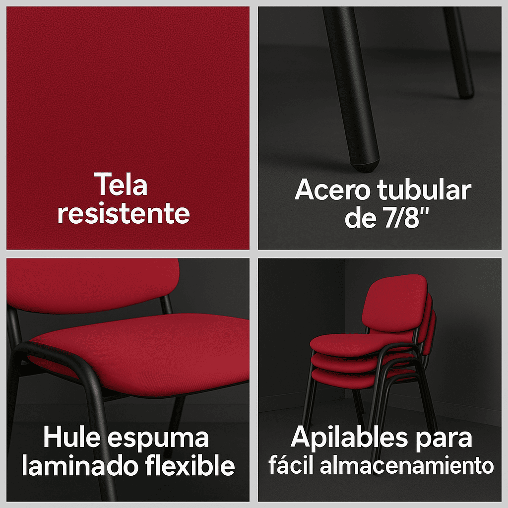 Offiho Set de 4 Sillas de Oficina para Visita Tapiz Personalizable con Estructura de Acero, Modelo ECOVISITA
