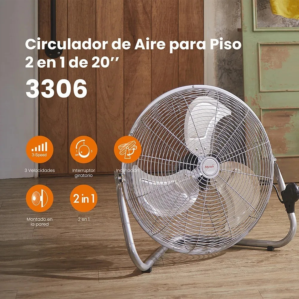 Mytek Ventilador 2 en 1 de Pared y Piso de 20" 190W Industrial, Modelo 3306