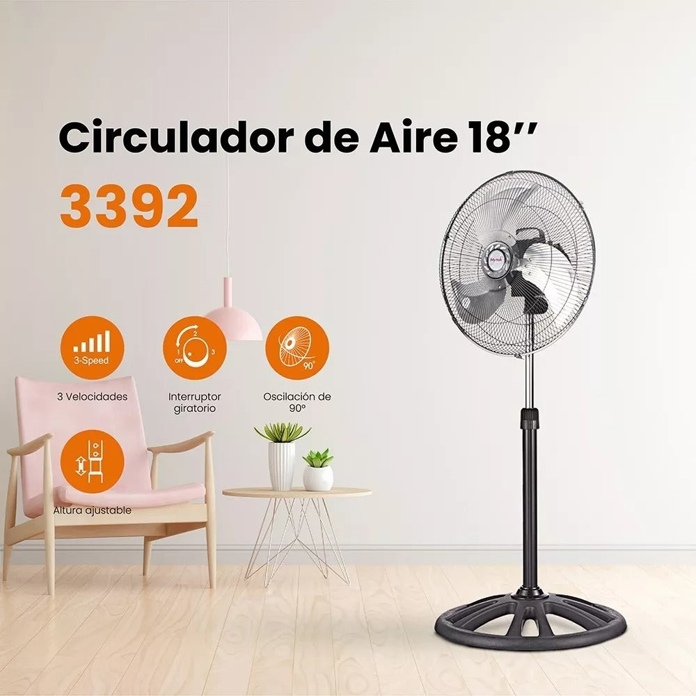 Mytek Ventilador de 18" Pedestal Industrial de 85W, Modelo 3392