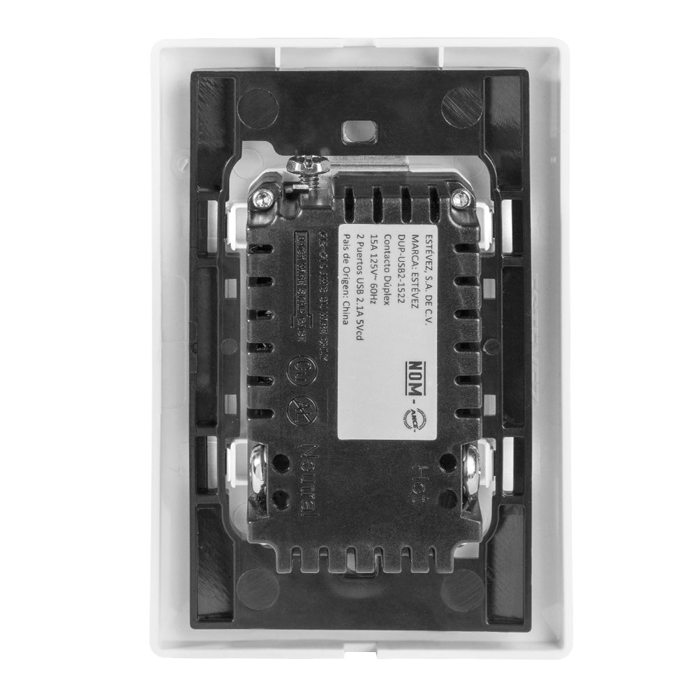 Estevez Contacto Dúplex 2P + T con 2 Tomas Cargador USB c/ Placa Alpha, Modelo E90330