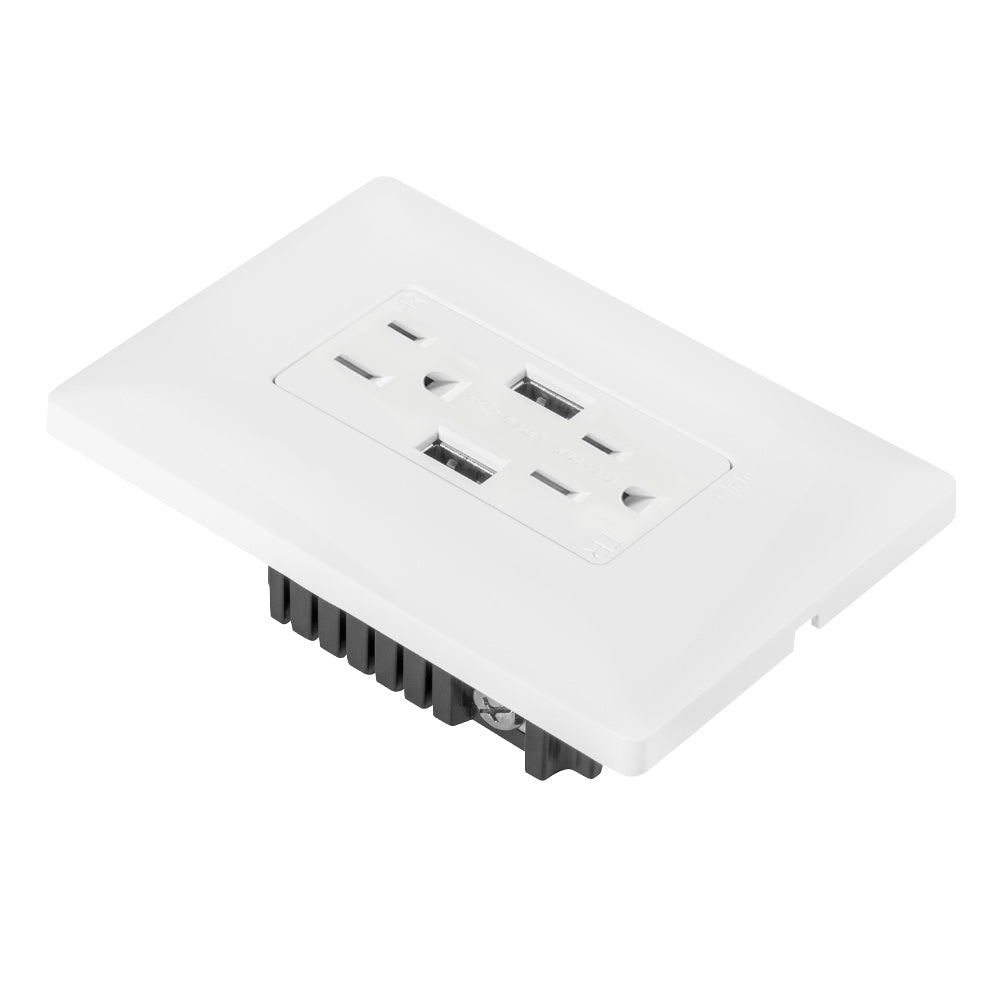 Estevez Contacto Dúplex 2P + T con 2 Tomas Cargador USB c/ Placa Alpha, Modelo E90330
