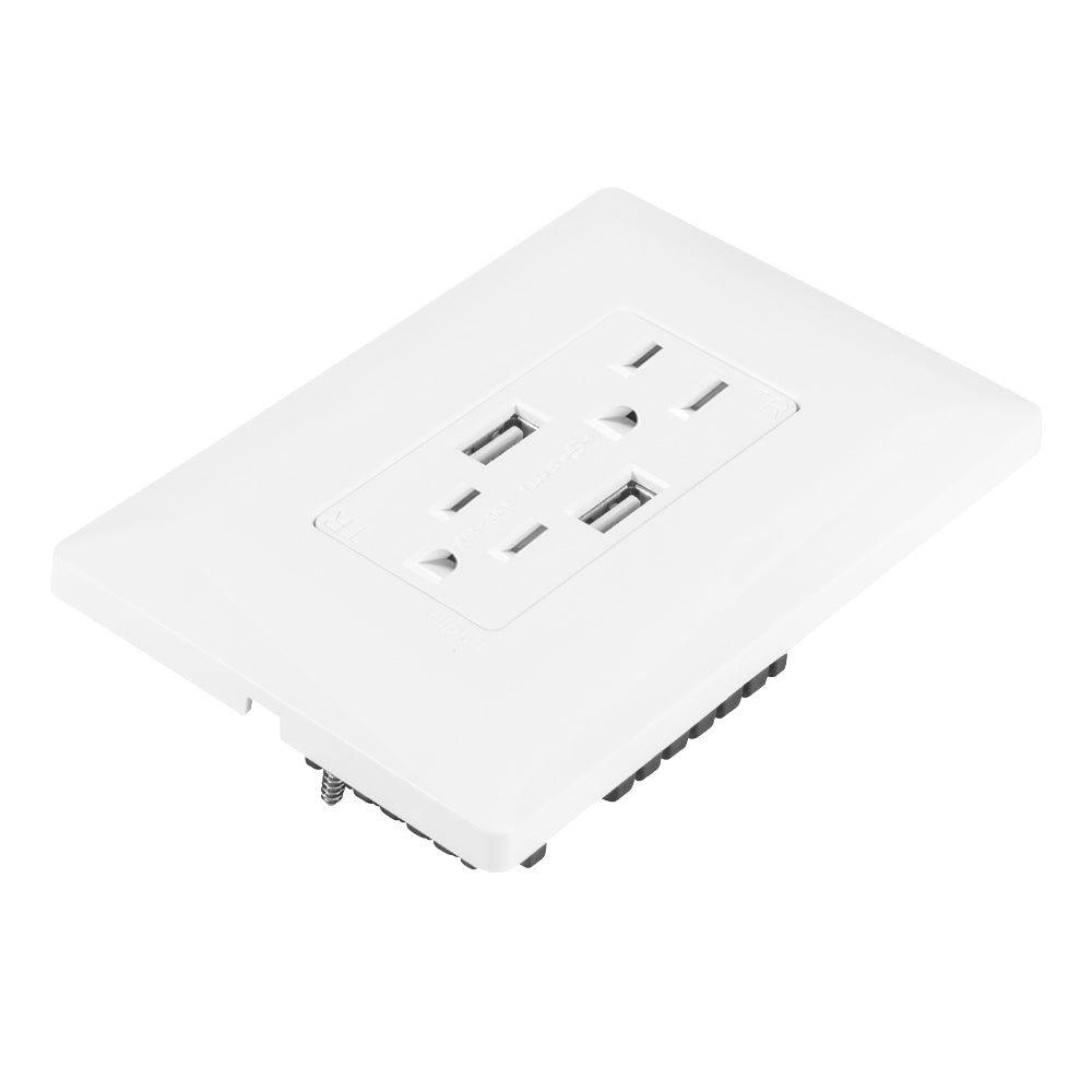 Estevez Contacto Dúplex 2P + T con 2 Tomas Cargador USB c/ Placa Alpha, Modelo E90330