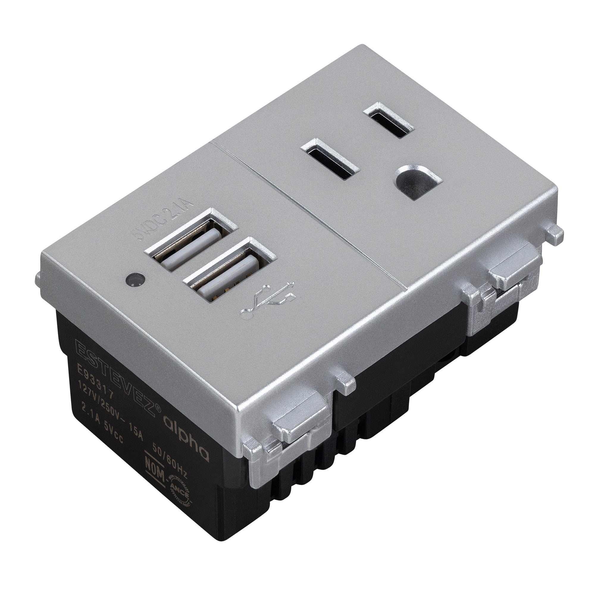Estevez Contacto 2P + T con 2 cargadores USB 3 Módulos Alpha, Modelo E90317