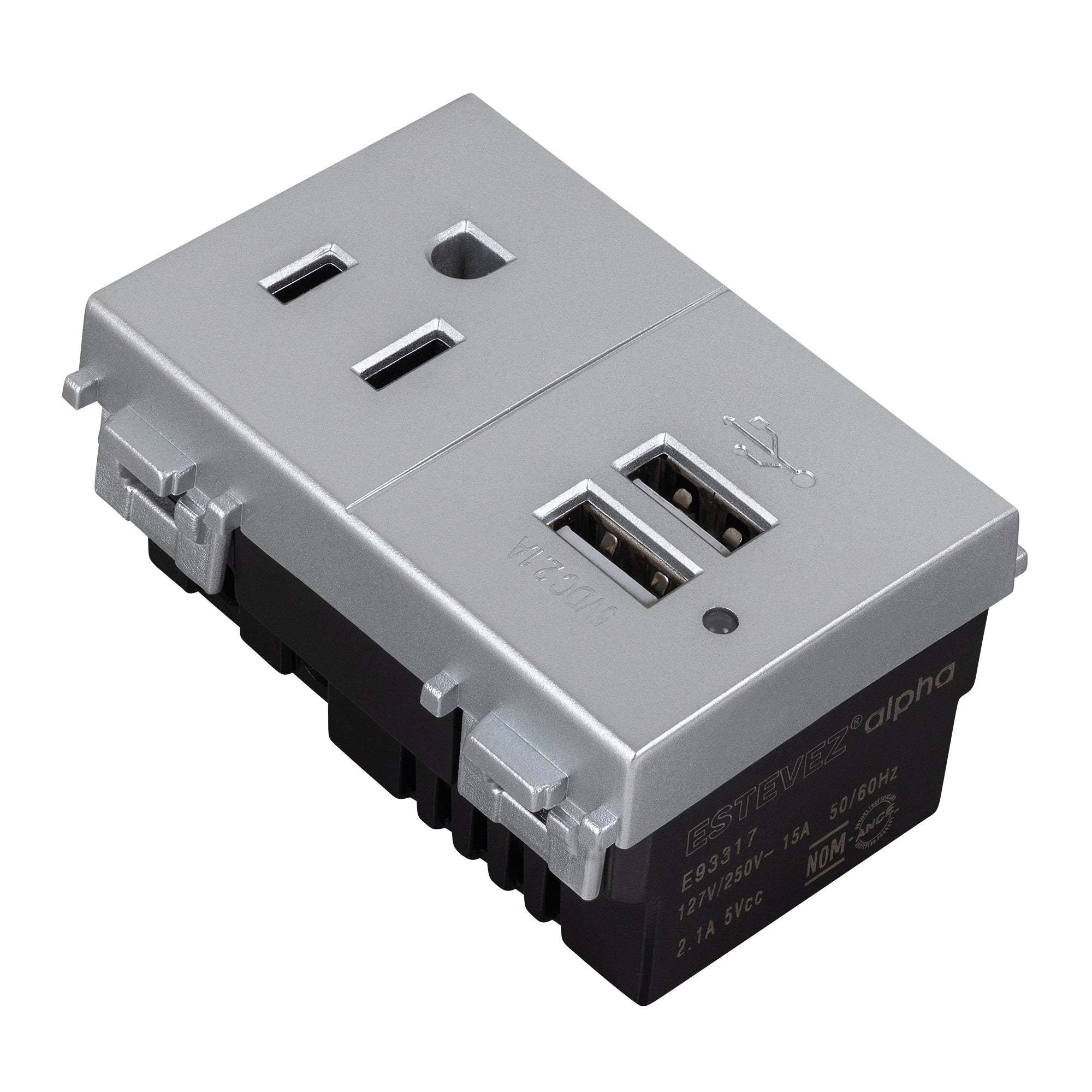 Estevez Contacto 2P + T con 2 cargadores USB 3 Módulos Alpha, Modelo E90317