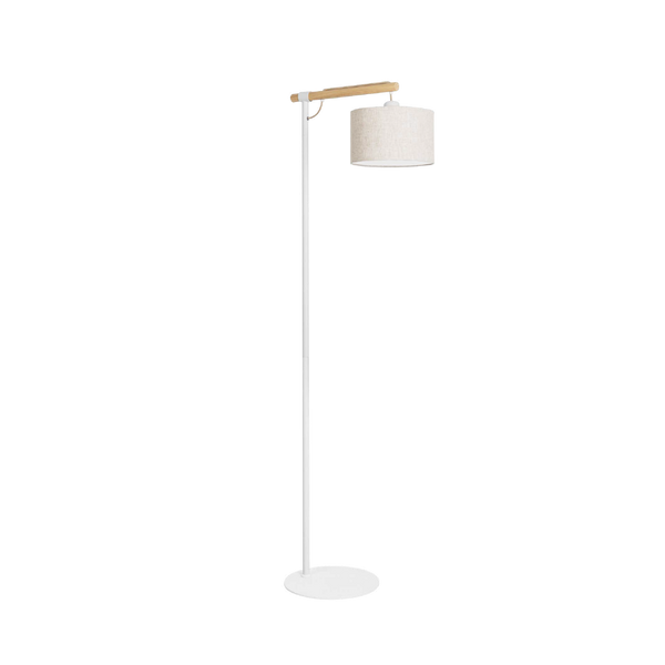 Lámpara de Pie LED Estevez EDE-0006-MAD - 15W, E14, Acero/Textil, Blanca/Madera - Luzdeco
