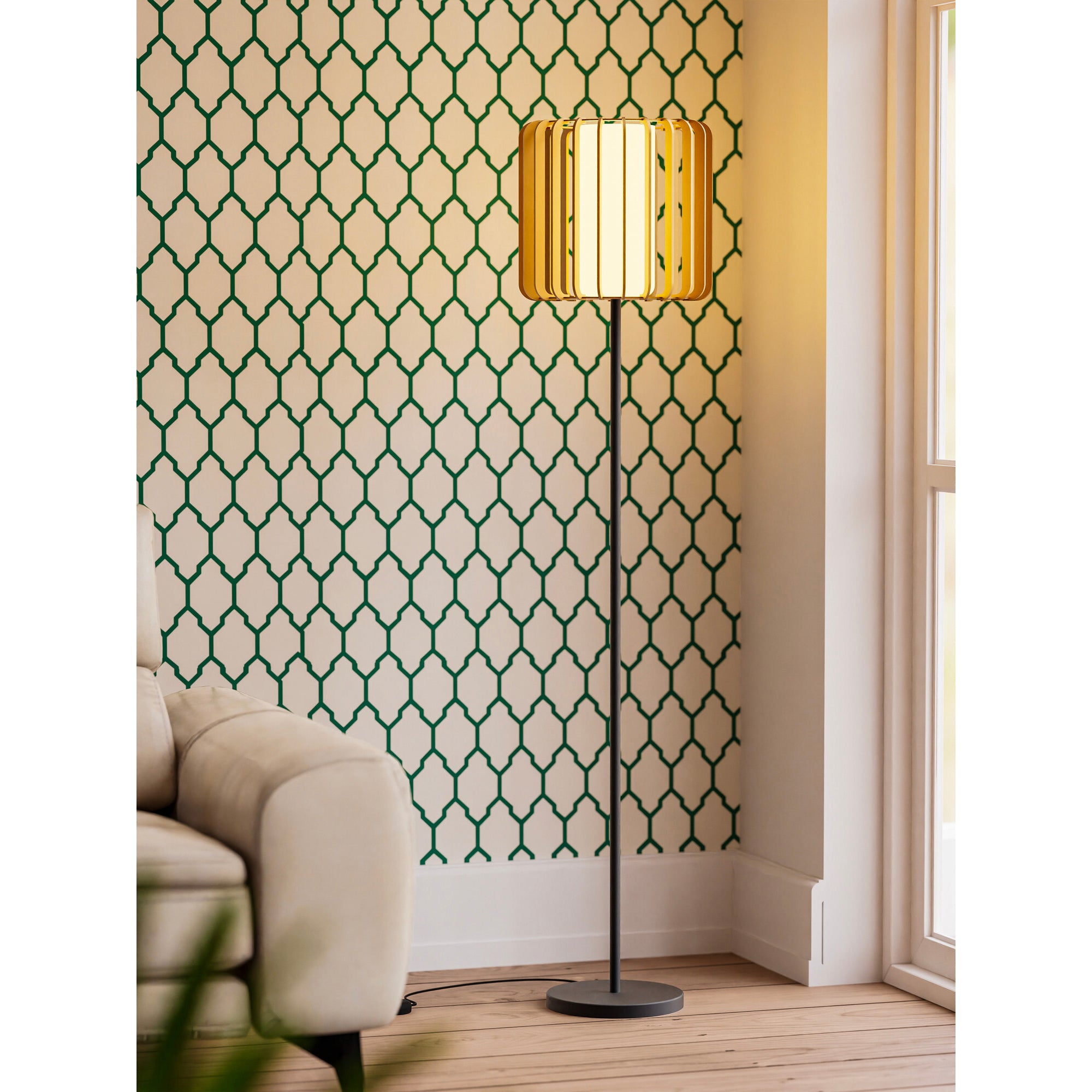 Estevez Luminario De Pie Viva Decorativo E26 Acero Madera Ø350 Mm, Modelo EDE-0201-NAT