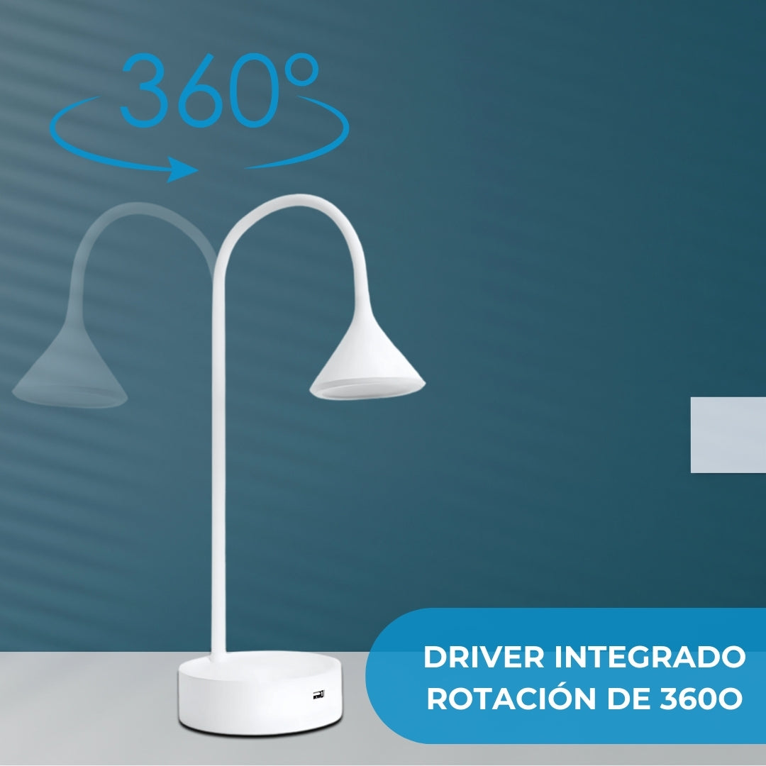 Estevez Lámpara LED de Escritorio, Luz Cálida 3000K, Portátil Recargable con Cargador Celular Integrado, Modelo EDE-0271-NEG