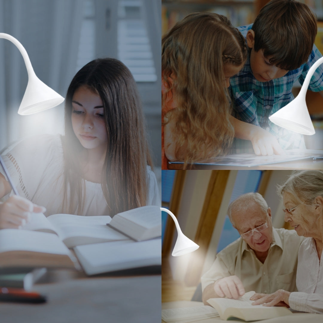 Estevez Lámpara LED de Escritorio, Luz Cálida 3000K, Portátil Recargable con Cargador Celular Integrado, Modelo EDE-0271-NEG