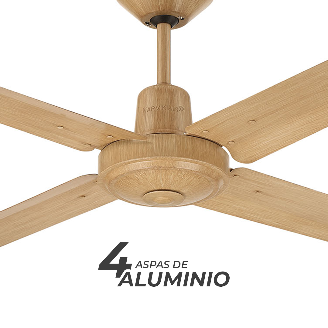 Narvik Ventilador de Techo de 56"  4 Aspas de Aluminio con Acabado de Madera Control de Pared