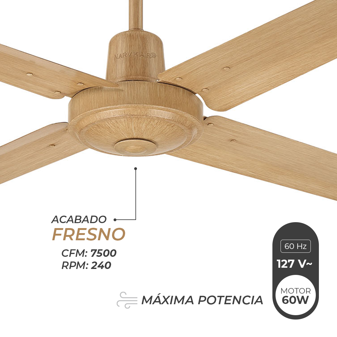 Narvik Ventilador de Techo de 56"  4 Aspas de Aluminio con Acabado de Madera Control de Pared