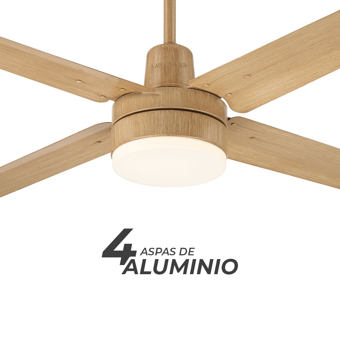 Narvik Ventilador de Techo Con Luz de 56"  4 Aspas de Aluminio con Acabado de Madera Control de Pared, Modelo NA3023