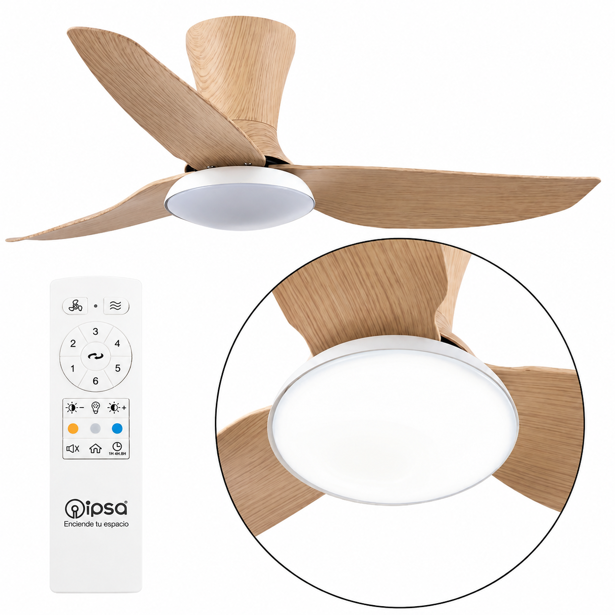 Ipsa Ventilador de Techo de 52" de 3 Aspas con Luz CCT y control Remoto, Modelo FIDJI