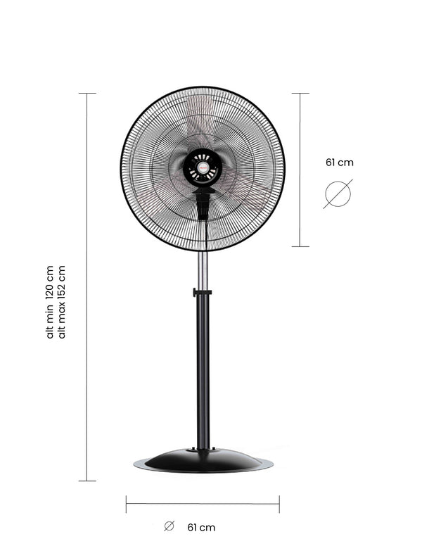 Mytek Ventilador de Pedestal Industrial de 24 Pulgadas, Metálico Oscilación 90°, Modelo  3367