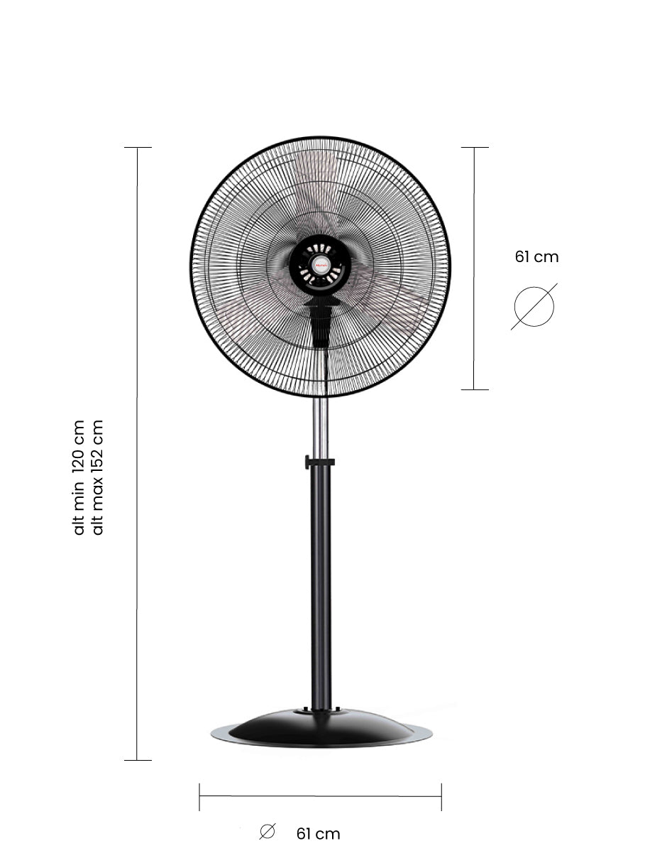 Mytek Ventilador de Pedestal Industrial de 24 Pulgadas, Metálico Oscilación 90°, Modelo  3367