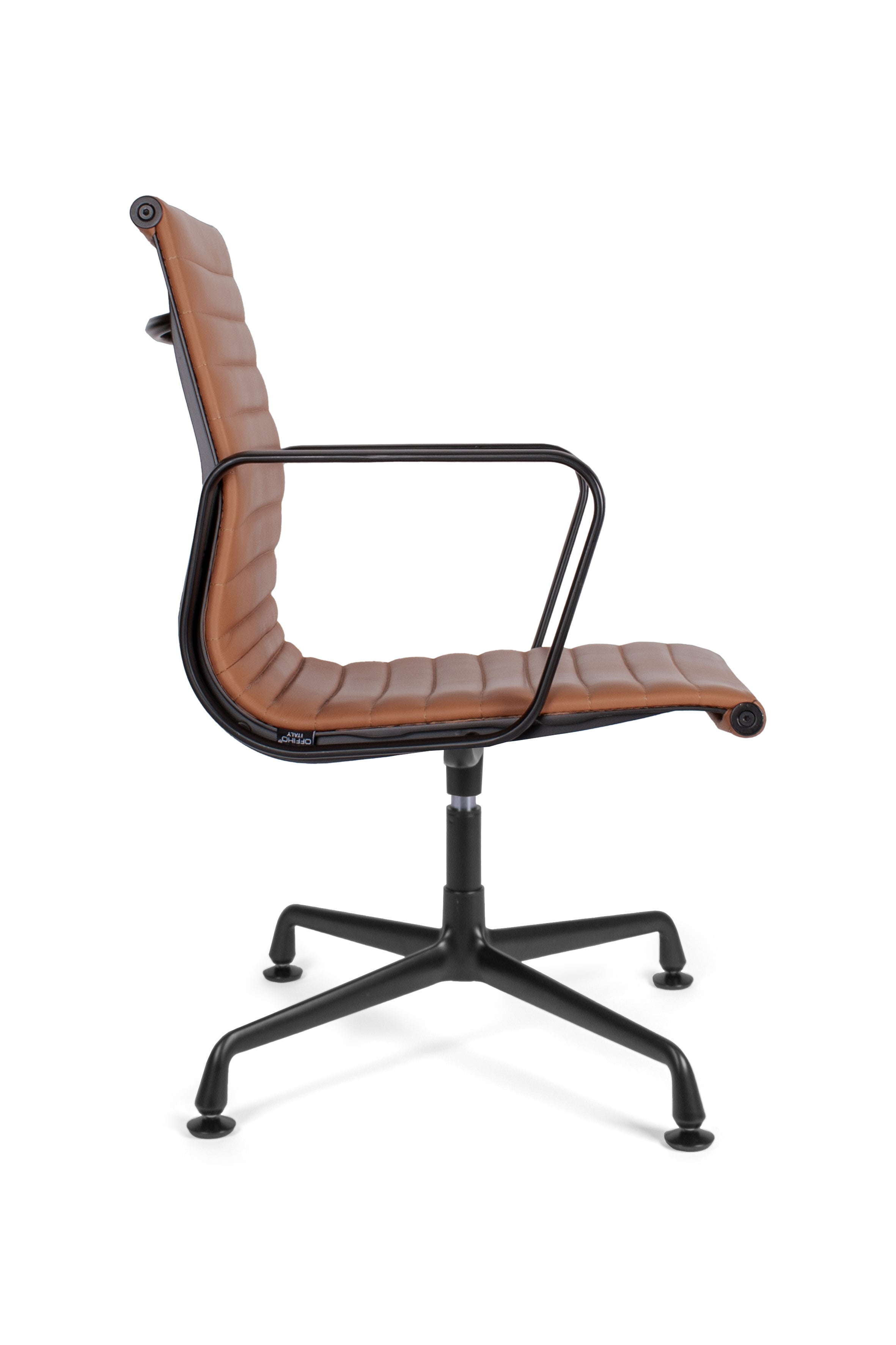 Offiho Black Silla de Oficina /Sillón Visitante Tapizado en Piel Genuina Italiana, Ergonómico, Giratorio, Modelo OHV209-GOETZ