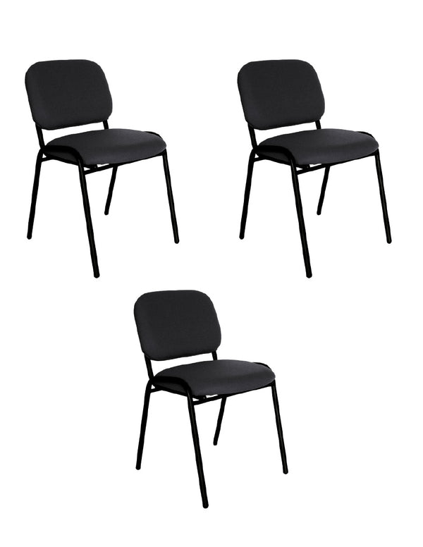 Offiho Set de 3 Sillas de Oficina para Visita Tapizada con Estructura de Acero, Modelo ECOVISITA