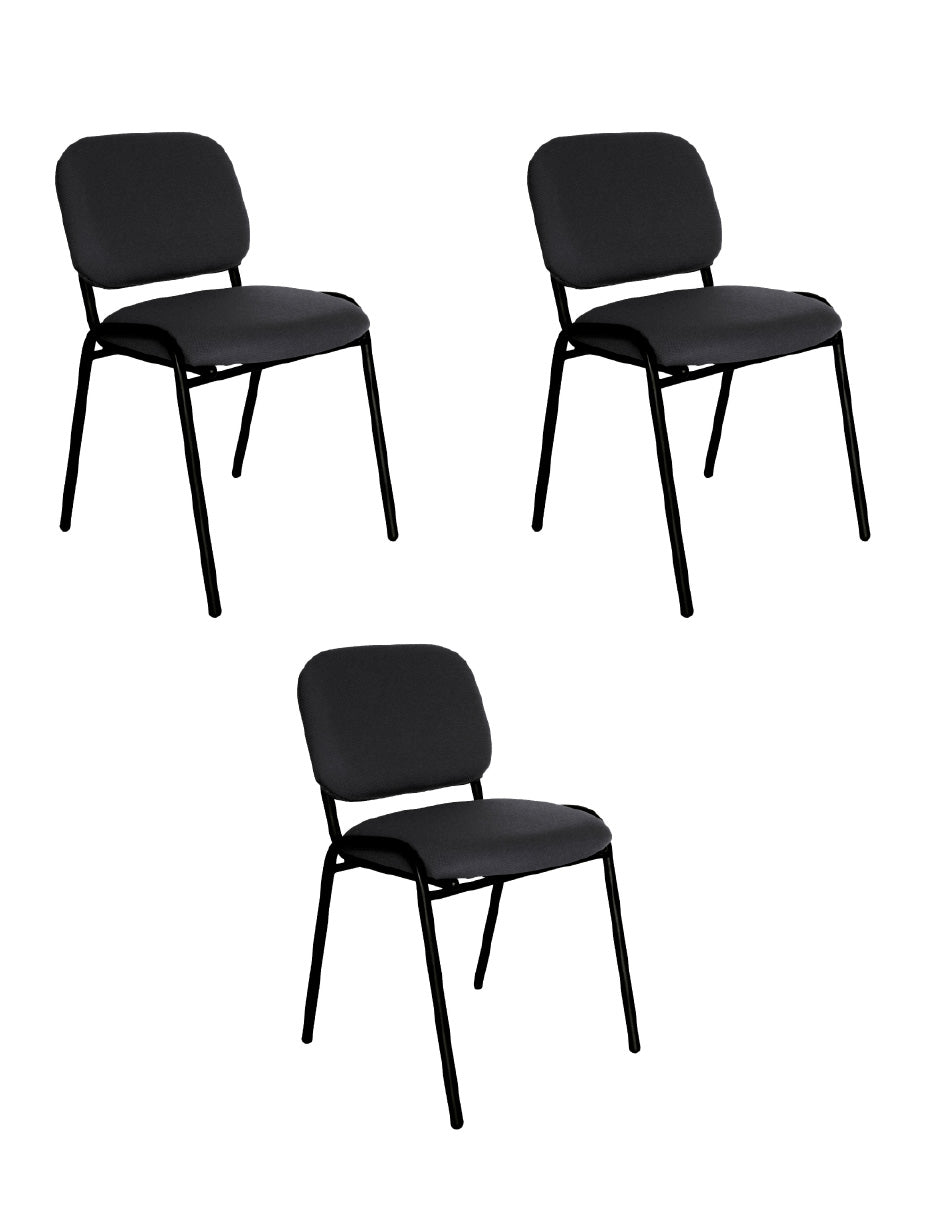 Offiho Set de 3 Sillas de Oficina para Visita Tapizada con Estructura de Acero, Modelo ECOVISITA