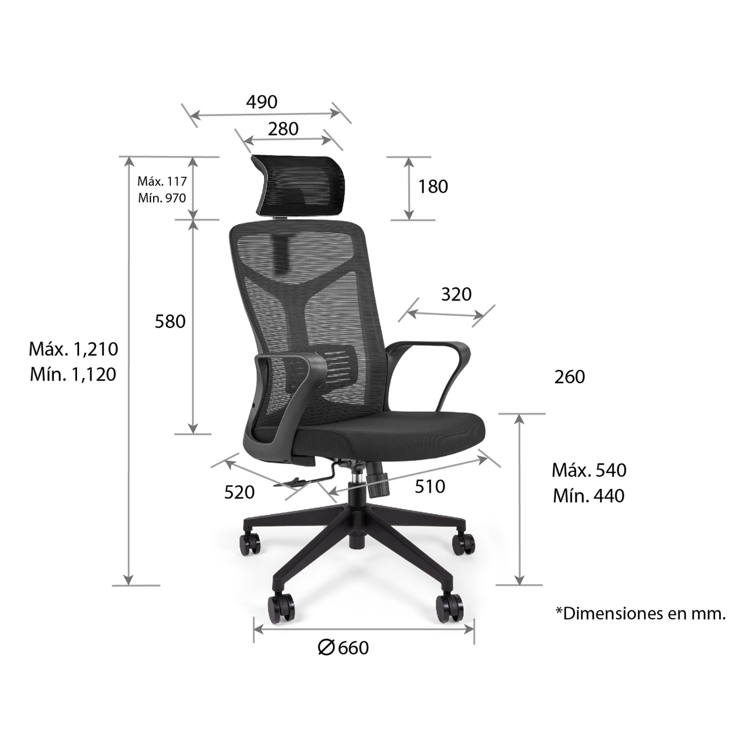 Offiho Silla de Oficina Ergonómica Reclinable con Altura Ajustable, Modelo Cantabria