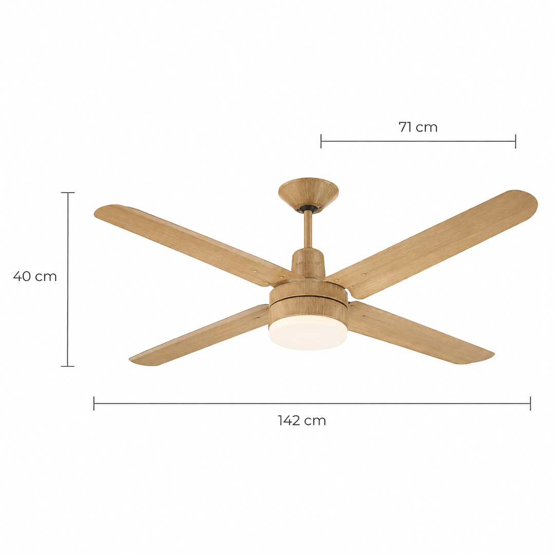 Narvik Ventilador de Techo Con Luz de 56"  4 Aspas de Aluminio con Acabado de Madera Control de Pared, Modelo NA3023