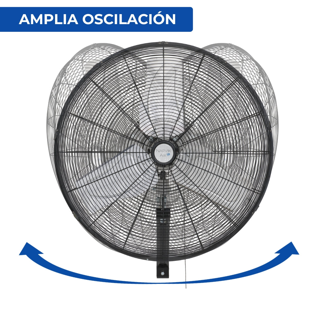 Narvik Ventilador de 24" Industrial de Pared 235W con  Aspas de Aluminio, Amplia Oscilación, Modelo NA1124