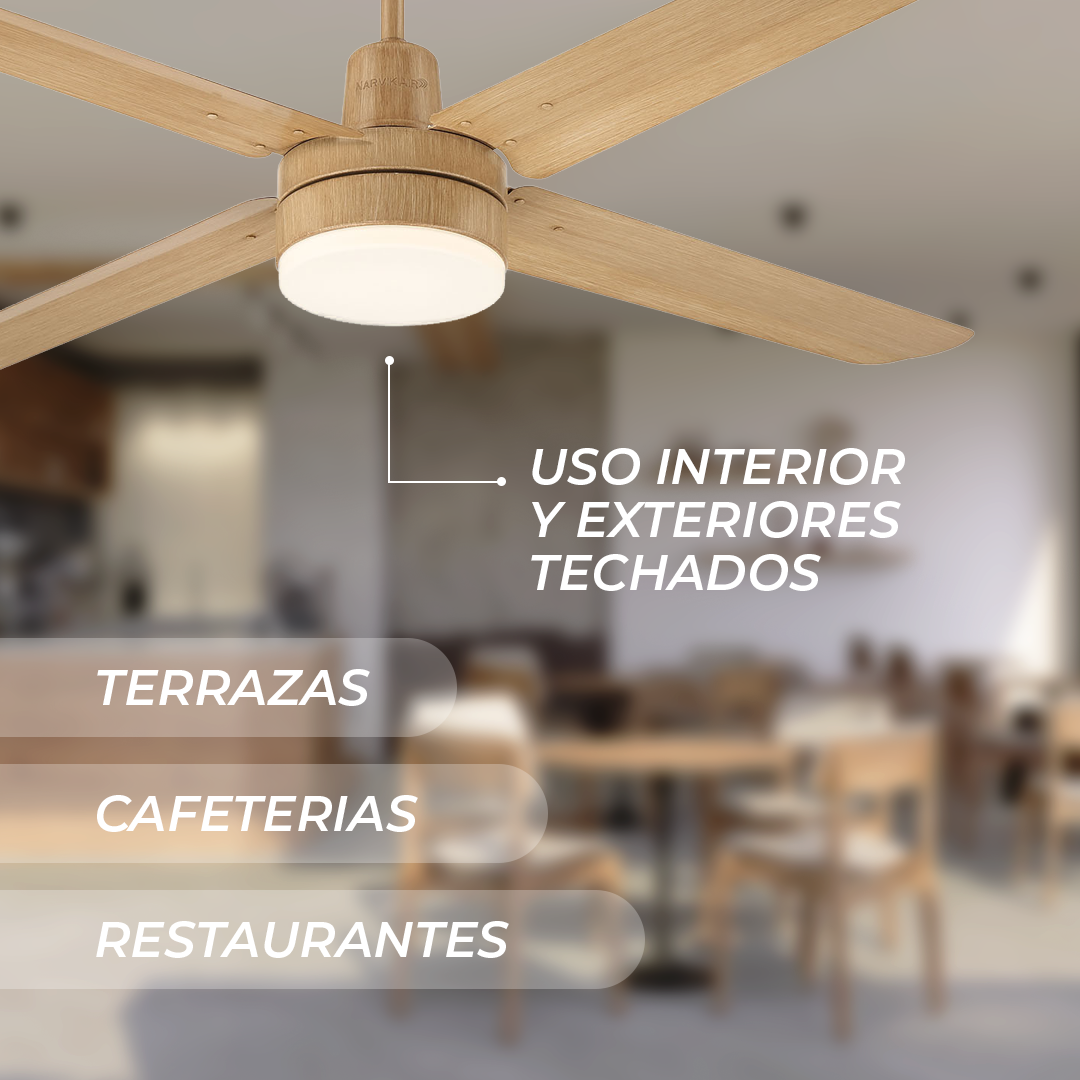 Narvik Ventilador de Techo Con Luz de 56"  4 Aspas de Aluminio con Acabado de Madera Control de Pared, Modelo NA3023