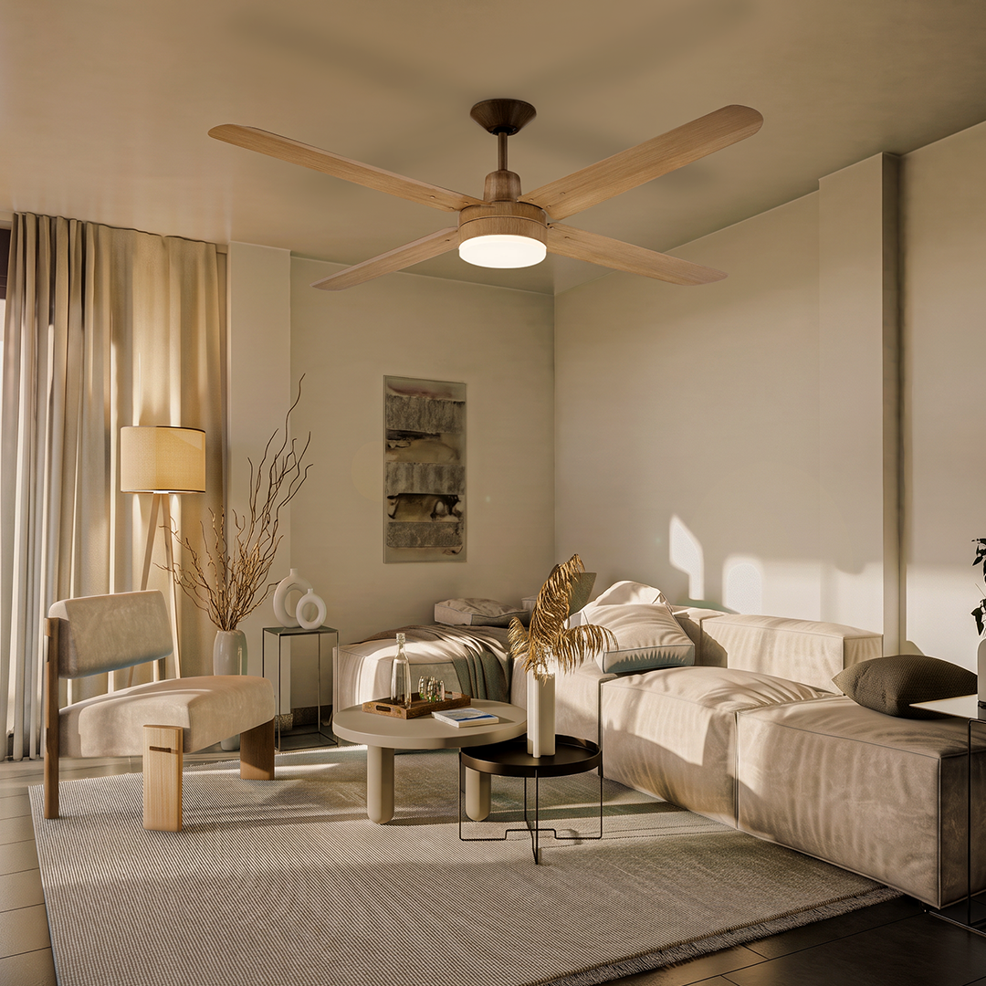 Narvik Ventilador de Techo Con Luz de 56"  4 Aspas de Aluminio con Acabado de Madera Control de Pared, Modelo NA3023