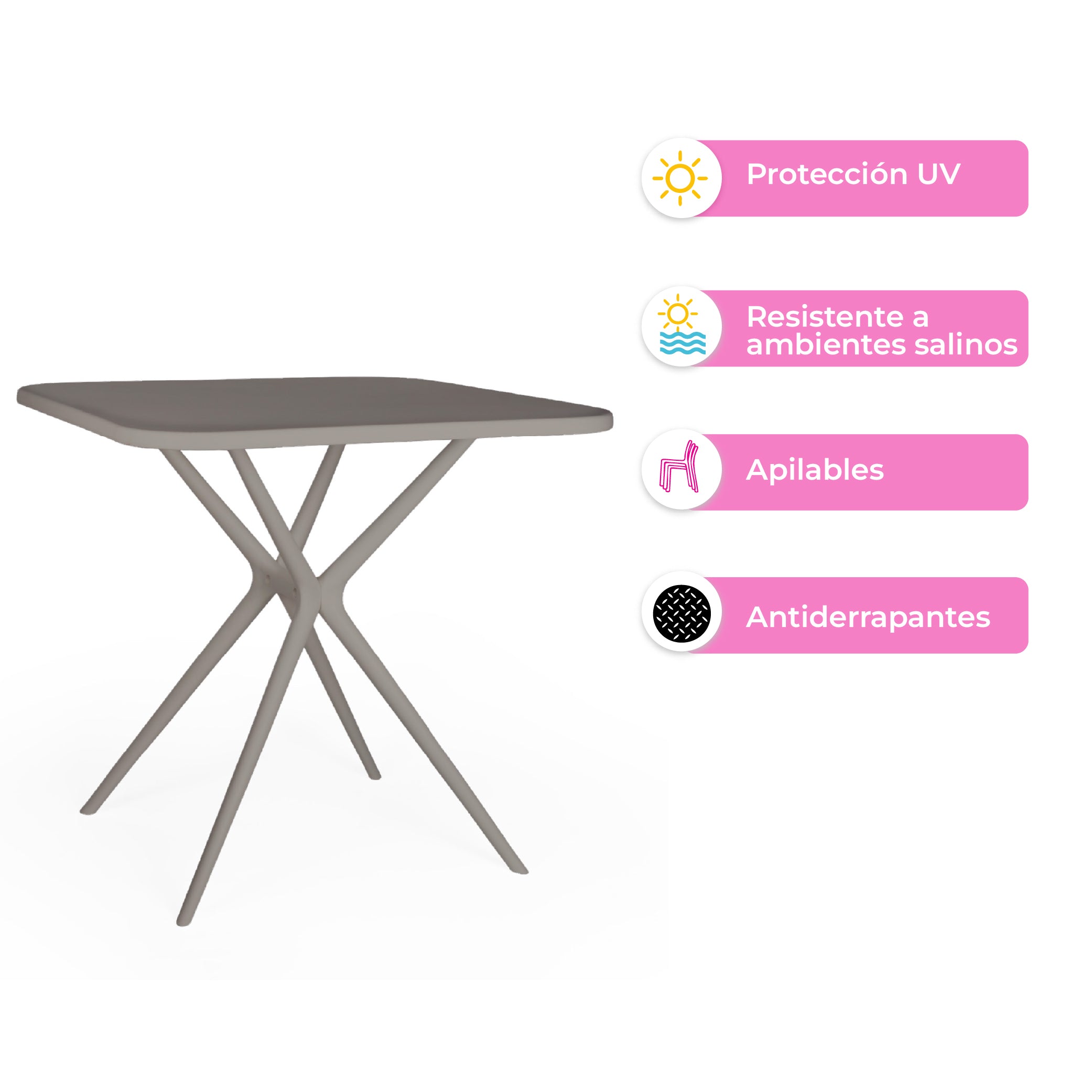 Offiho  Mesa de Comedor Cuadrada de Polipropileno con Protección UV, Resistente a Exteriores, Modelo Tonnati OHM-16