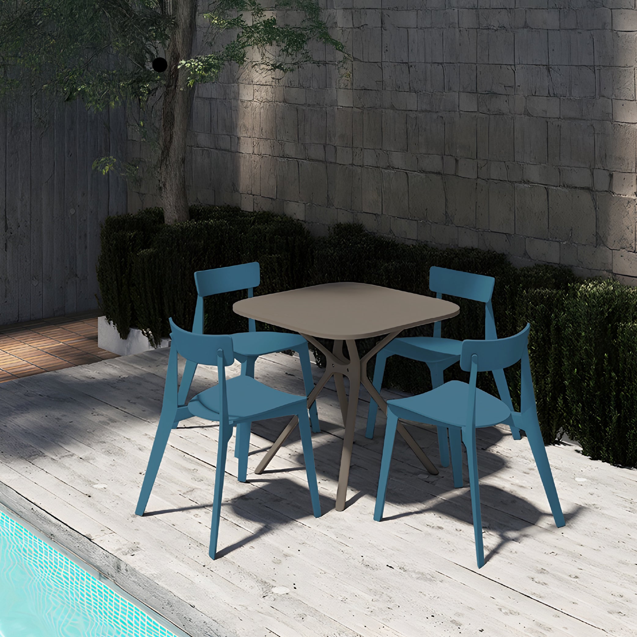 Offiho  Mesa de Comedor Cuadrada de Polipropileno con Protección UV, Resistente a Exteriores, Modelo Tonnati OHM-16