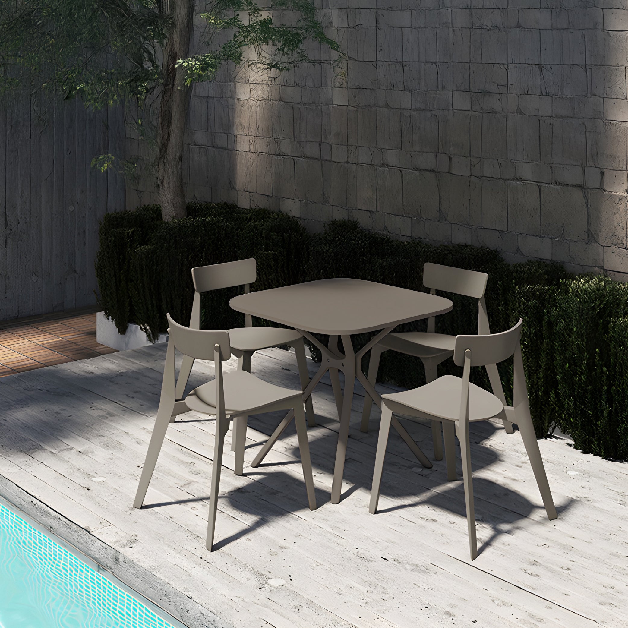 Offiho  Mesa de Comedor Cuadrada de Polipropileno con Protección UV, Resistente a Exteriores, Modelo Tonnati OHM-16