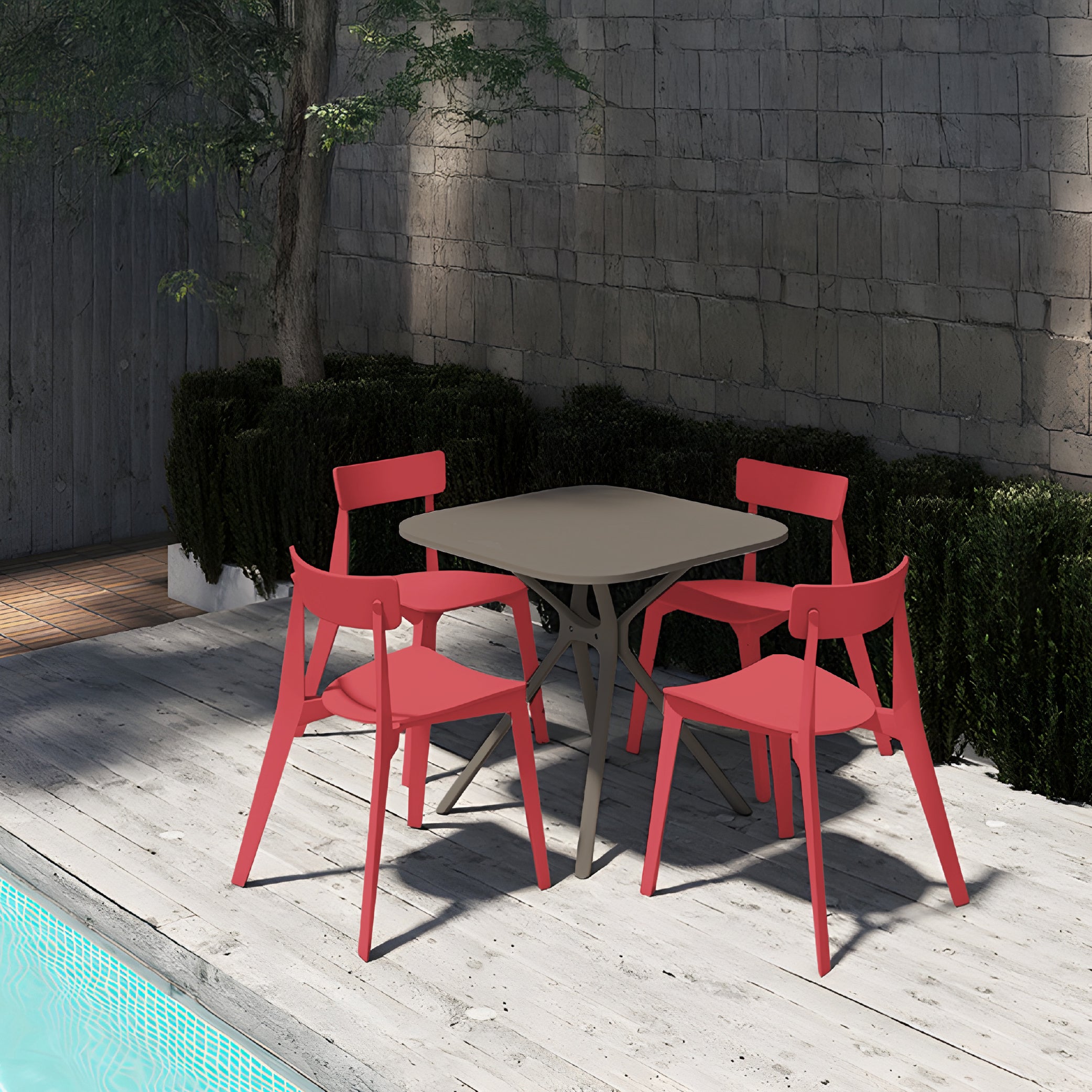 Offiho  Mesa de Comedor Cuadrada de Polipropileno con Protección UV, Resistente a Exteriores, Modelo Tonnati OHM-16