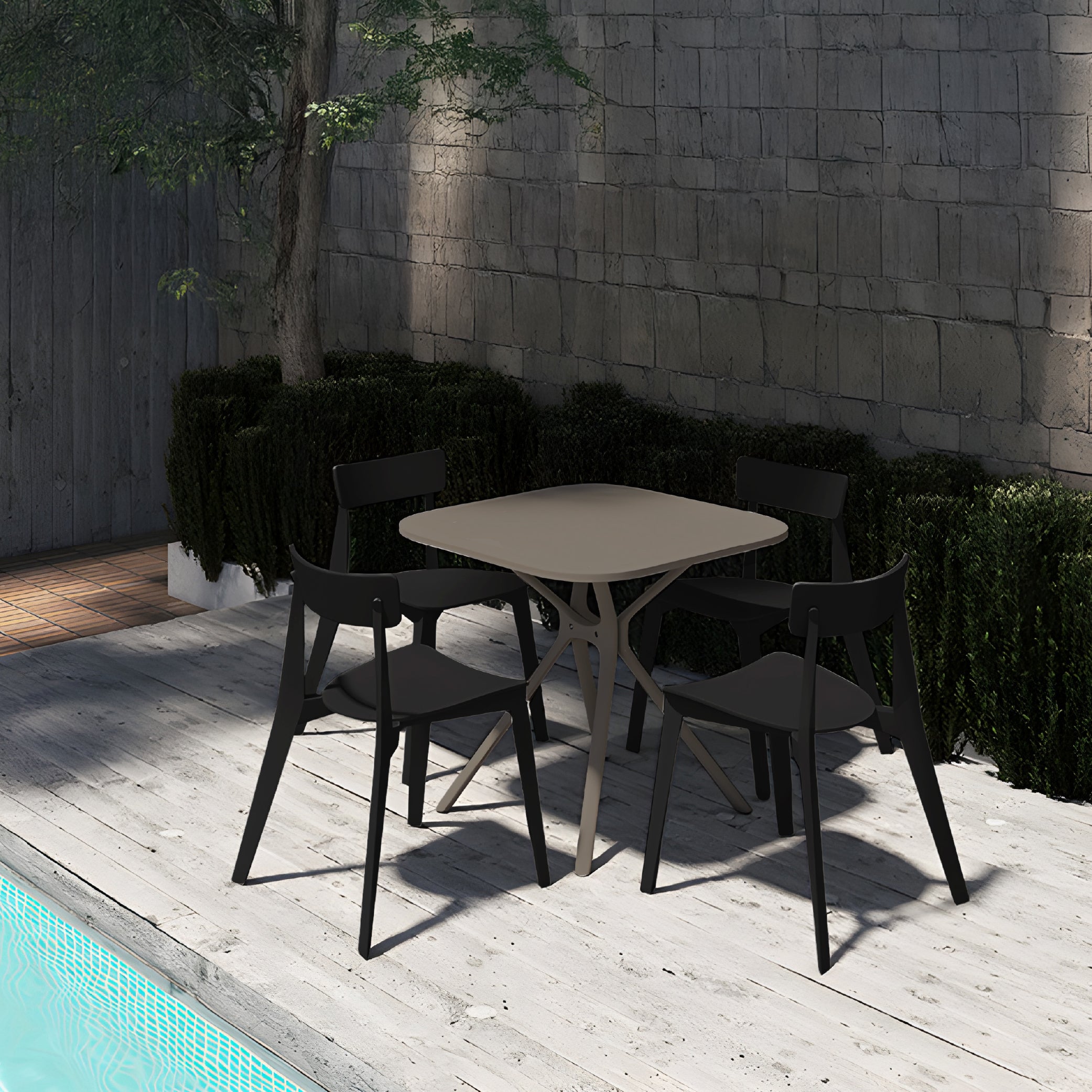 Offiho  Mesa de Comedor Cuadrada de Polipropileno con Protección UV, Resistente a Exteriores, Modelo Tonnati OHM-16