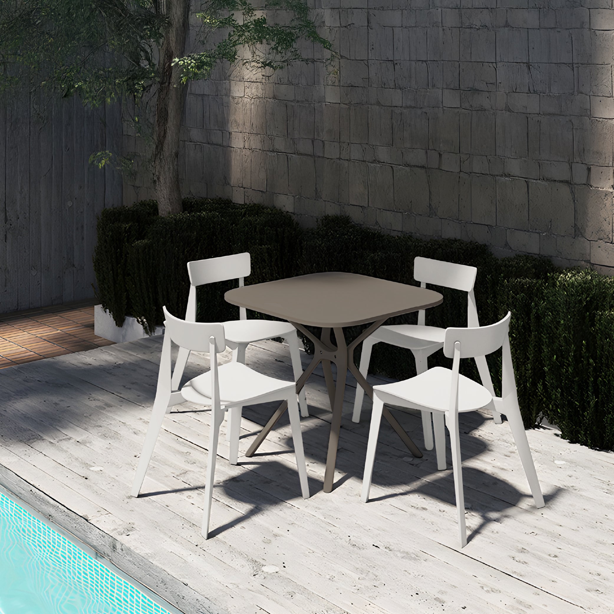 Offiho  Mesa de Comedor Cuadrada de Polipropileno con Protección UV, Resistente a Exteriores, Modelo Tonnati OHM-16