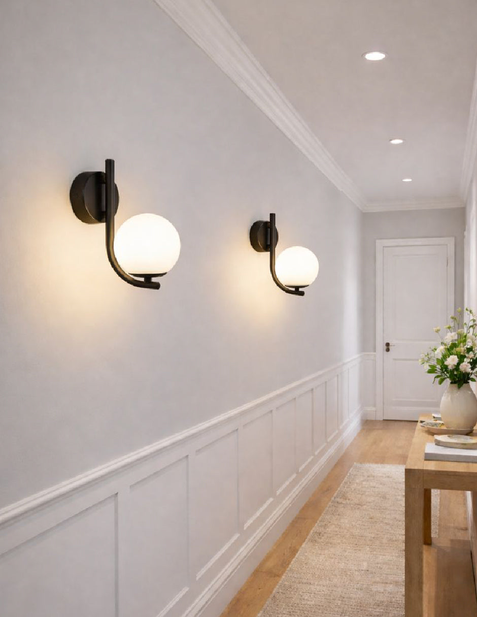Estevez Luminaria De Pared Negro/Opal 1 Luz G9 Sfera, Modelo EDE-0237-NEG